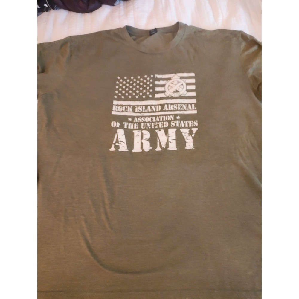 Rock Island Arsenal AUSA Army T-Shirt Men's 2XL Olive Military Distressed Flag
